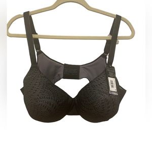 Bali Intimates Bra Size 42D Black with pretty lace overlay NWT